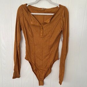 Free People Tan Long Sleeve Bodysuit